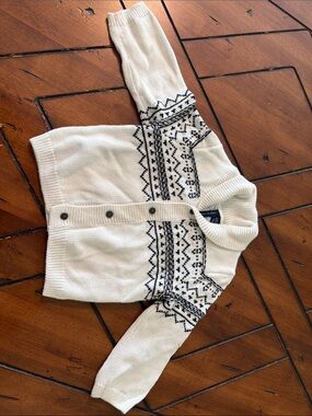 Janie and Jack Cream Cardigan with Black Fair Isle Detail 12-18 months EUC